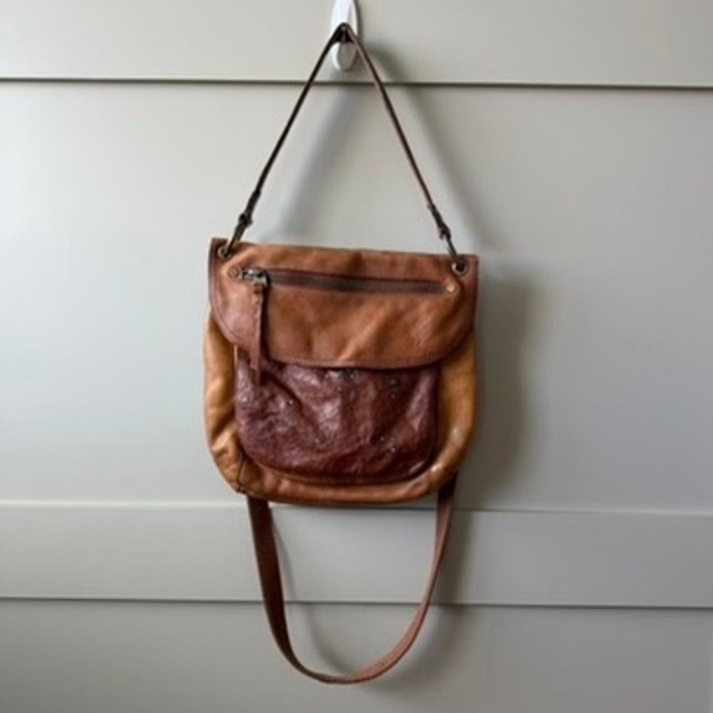 Fossil Crossbody Bag Womens Medium Brown Leather Studded Flap Messenger Shoulder